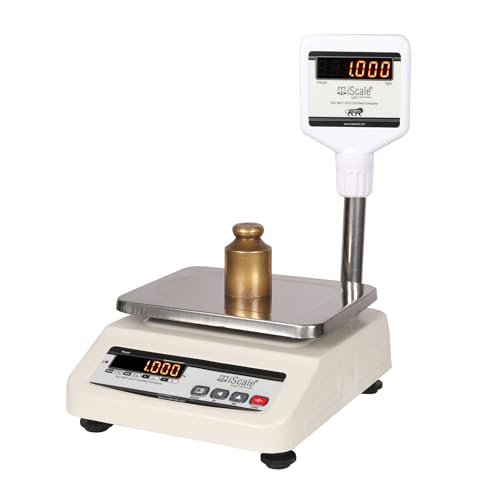 iScale i-03P Commercial Weighing Scale 30kg x 1g | Rechargeable with Front & Pole Double Display | Small Size 7x9 Inch Pan | Ideal for 5-10kg Weighing in Shops | With Calibration Certificate