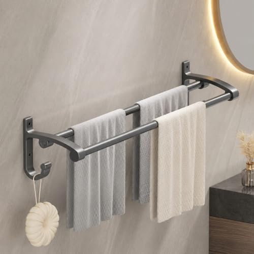 iSTAR Towel Rod Double Rod Black Towel Holder 24 inch Longer 2 Bar Towel Rod