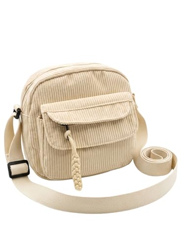 ITALISH Corduroy Crossbody Sling Bag Casual Shoulder Bag For Woman with Adjustable Strap (Beige)