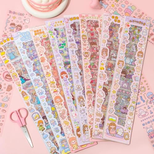 Jaravik Cute Cartoon Theme Kawaii Stickers-20 Pet Sheets Cute Washi Stickers for Project, Girls Sticker Set for Kids, Self-Adhesive Sticker, Kawaii Sticker Sheet Size - 40 X 8 CM