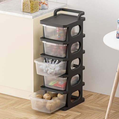 JD Fresh 5 Tier Plastic Drawer Organizer with Wheels/Transparent Modular Drawer Storage for Clothes/Toys Organizer for Kids Room/Multipurpose Storage Rack for Living Room/Office (Black & Transparent)