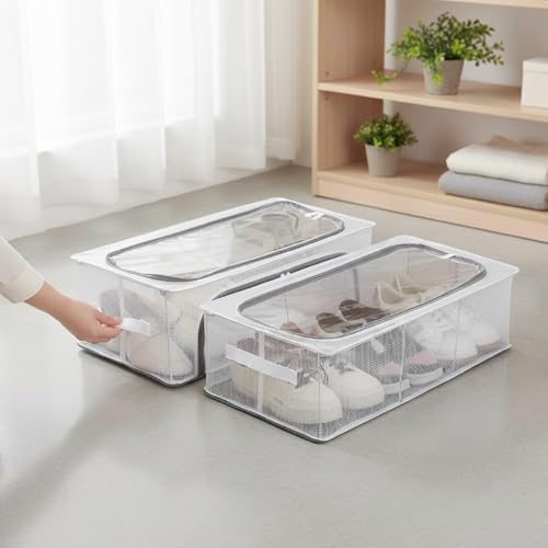 JD FRESH Shoe Storage organizer/Foldable shoe Storage Box/Plastic Stackable Shoe Rack/Under Bed Shoe Storage Organizer/Shoe Rack for Space Saving with Handle & Zippers for Men, Women (Pack of 1)