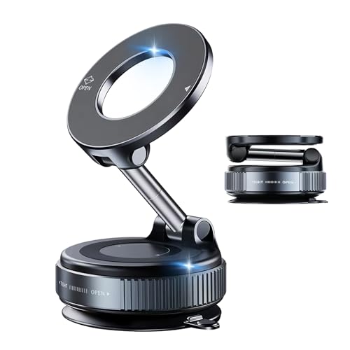 JEEPHEE 360° Vacuum Suction Cup Magnetic Car Phone Holder [ 96+LBS Suction & 2800gf Magnetic ], Foldable Portable Magnetic Phone Holder for Your Car, Car Phone Mount for iPhone 16/15/14/13/12 Series