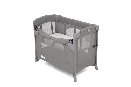 Joie Kubbie Sleep Baby Playpen - Playard/Folding Baby Bed Cum Cot/Convertible Crib, Birth to 3 Years, with One Side Drop Down and Zip Open Entry/Exit, Including Cradle Connect Strap - Foggy Grey