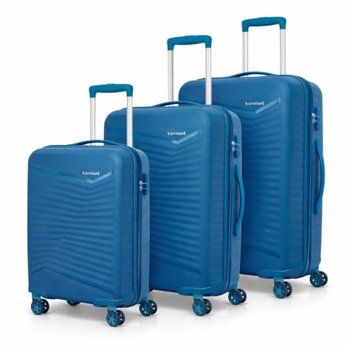 Kamiliant by American Tourister Rock-Lite 99L Hard Sided Trolley Bag for Men & Women with 3 Digit Combination Lock, Set of 3pc (Small, Medium & Large) - Deep Ocean