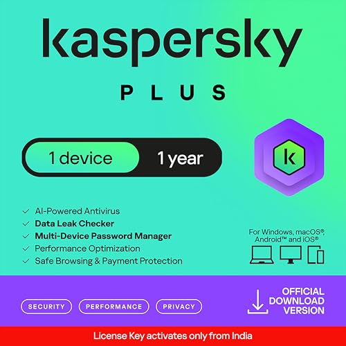 Kaspersky Plus Security 2025 | 1 Device | 1 Year | Digital Download | Instant Delivery - No CD
