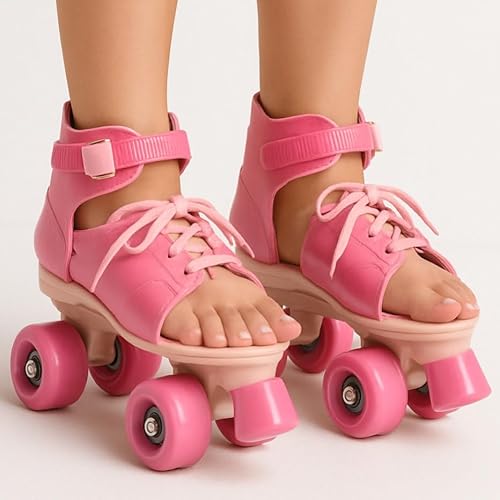 KAVANA Adjustable Inline Roller Skates for Kids Girls Age 4–12 | Beginner-Friendly Skating Shoes with Front Brake & Polyurethane Wheels | Skates for Boys & Girls 4+ Years (Pink, Size 5–12 UK) (Pink)