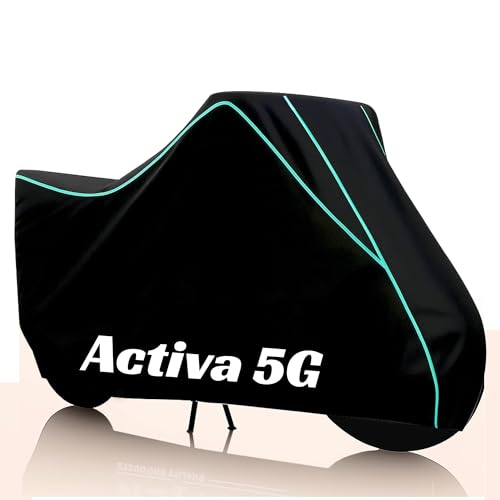 Kayme Activa 5G Water Resistance Bike Cover Heavy Duty Premium Taffeta Motorcycle Cover | UV Protection, Dustproof, All Weather, Scratchproof, Two Wheeler Body Cover with Elastic Bottom (Black Aqua)