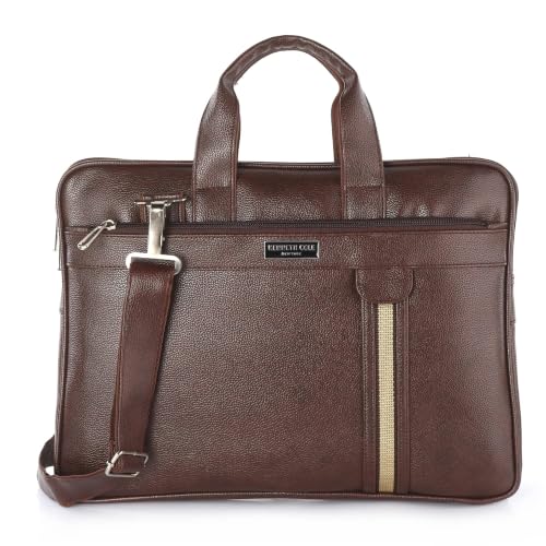 KENNETH COLE Leatherette 18-inch Laptop Bag/Office Bag/Business Bag (Dimensions: 42 * 32 * 7 cm) | Premium Messenger with Unique Textured PU | Brown