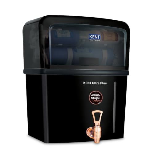 KENT Ultra Plus UV Water Purifier | UV+UF+Alkaline+Copper Water Purification | With Benefits of Alkaline & Copper | Fully Automatic Operation | Wall Mountable | 8L Storage | 60 L/hr Output | Black
