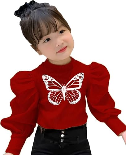 Kf Deals Girls' kf Butterfly Full Sleeve Puff Top Maroon