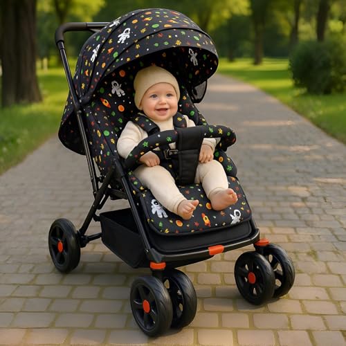 KIDBITKART Umbo Baby Stroller Pram for 0-3 Years 5 Point Safety Harness,360° Swivel Wheel Stroller (Black)