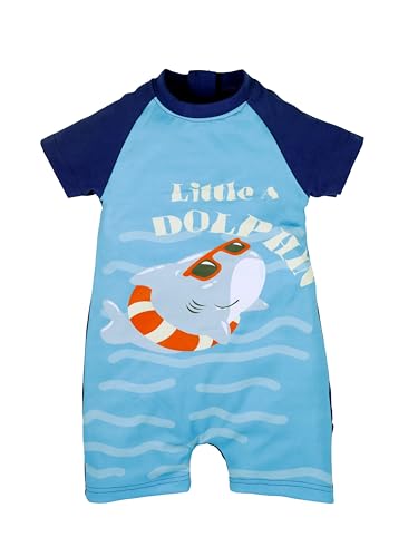 KiddoPanti Boys Printed Swimwear Bodysuit Swimsuit, Royal Blue - 1-2Y