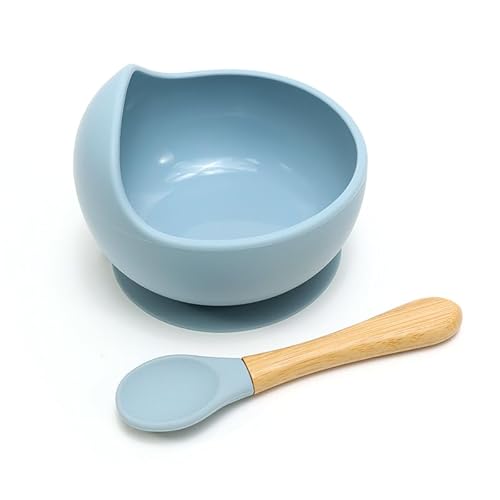 Kids Station 2 Piece Easy to Carry Silicone Baby Feeding Set - Bowl - Spoon - Make Mealtime Fun and Easy - Tableware Meal Utensils for Kids with Suction - Baby Feeding Product (Blue)