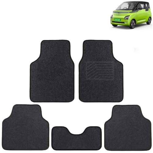 KINGSWAY Accessories Carpet Foot Mats Compatible with Morris Garages (MG) Comet EV (Year 2023 Onwards - All Model) | Set of 5 Pcs | Universal Fit Anti Slip Design Car Floor Mats | Black