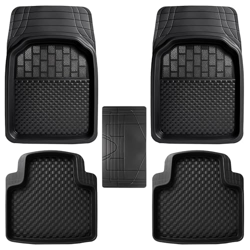 KINGSWAY Accessories Durable Universal Car Mats – Premium 5 Piece PVC Car Floor Mats, Tray Shape, Waterproof, Anti Slip Mat, All Weather Protection, Easy to Clean & Long Lasting Car Foot Mats, Black