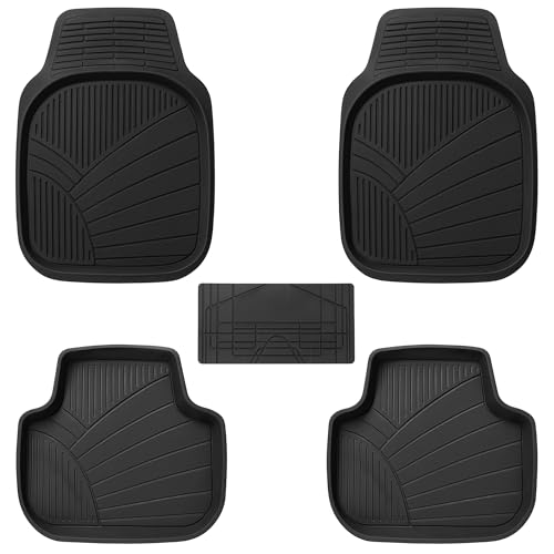 KINGSWAY Accessories Durable Universal Car Mats - Premium 5 Piece PVC Car Floor Mats, Tray Shape, Waterproof, Anti Slip Mat, All Weather Protection, Easy to Clean & Long Lasting Car Foot Mats, Black
