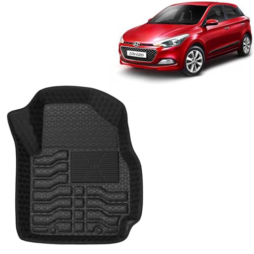 Kingsway Accessories Premium 4.5D Car Floor Mats Only Compatible with Hyundai Elite i20 (Year 2014 to 2017) All Model, Set 3 Pcs, 100% Waterproof Tray Shape PVC Foot Mats | Black | 1 Year Warranty