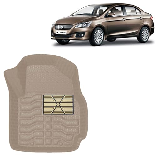 Kingsway Accessories Premium 4.5D Car Floor Mats Only Compatible with Maruti Suzuki Ciaz (Year 2014 to 2017) All Model, Set 3 Pcs, 100% Waterproof Tray Shape PVC Foot Mats | Beige | 1 Year Warranty