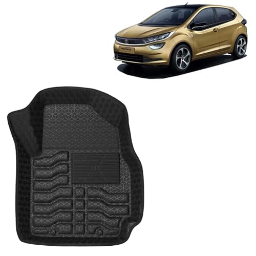 Kingsway Accessories Premium 4.5D Car Floor Mats Only Compatible with Tata Altroz (Year 2020 Onwards) All Model, Set 3 Pcs, 100% Waterproof Tray Shape PVC Foot Mats | Black | 1 Year Warranty