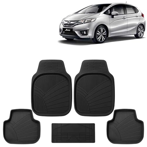 KINGSWAY Accessories Premium 5 Pcs PVC Car Floor Mat Compatible with Honda Jazz Year 2014 to 2018, Waterproof, Anti Slip, All Weather Protection, Easy to Clean Car Foot Mats, Black 5G