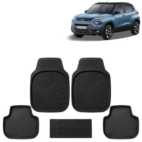 KINGSWAY Accessories Premium 5 Pcs PVC Car Floor Mat Compatible with Tata Punch Year 2021 Onwards, Waterproof, Anti Slip, All Weather Protection, Easy to Clean Car Foot Mats, Black 5G