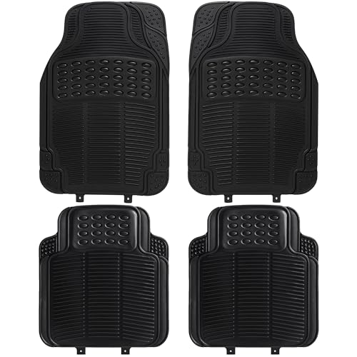 KINGSWAY Accessories Universal Anti-Skid Car Floor Mats Set of 4, Customizable Fit Rubber Mats for Car, All-Weather Protection, Anti-Tear Technology, Waterproof & Durable Foot Mats for All Cars, Black