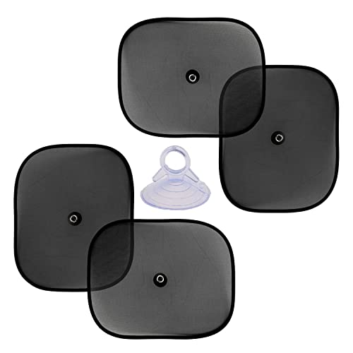 KINGSWAY Car Window Curtain Sticky Sun Shades Use for All Cars, Universal Fit Sunshades for Side Window, Rear Window, Black Color, 4 Pieces