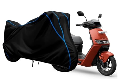 Kishori Enterprises Waterproof Scooty Body Cover for Ather Rizta - Heavy Duty Polyester Scooter Cover with Triple Stitch & Bottom Elastic (Blue Piping)