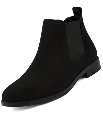 Kraasa Men's Slip On Fashion Chelsea Boots | High Tops, Soft Cushioned Insole, Comfortable Fit, Trendy, Stylish Boots Suede Black UK 8