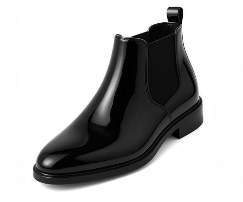 Kraasa Men's Slip On Fashion Chelsea Boots | High Tops, Soft Cushioned Insole, Comfortable Fit, Trendy, Stylish Boots Shinny Black UK 5