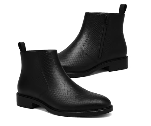 Kraasa Orion-X Men's Vegan Leather Chelsea Boots – Classic Almond Toe Ankle Boots with Textured Finish | Formal & Smart Casual Boots Black UK 8