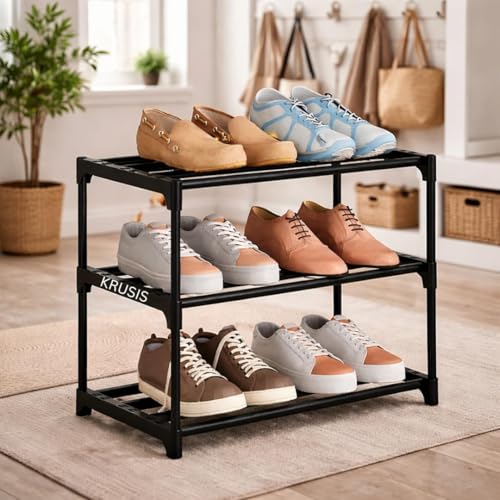 KRUSIS 3 tayer Shoe Rack for Home Foldable Plastic Shoe Rack with Shelves for Bedroom, Entryway & Living Room