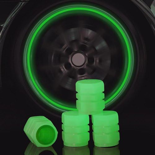 KRUTEAZ New Bike Car Tyre Air Valve Caps Universal Fluorescent Tire Valve Caps for Cars & Bikes with Neon Glow Brighten Up Your Ride Instantly (Pack of 4, Green)
