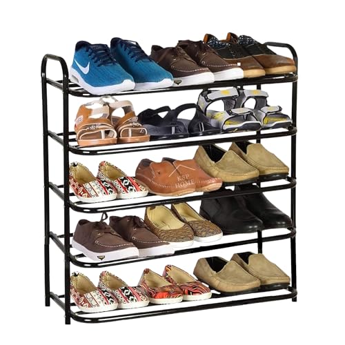 KSP HOME Heavy Metal Shoe Rack (5 Shelves) Foldable Open Book Shelf, Book Shelve, Shoe Rack, Shoes Storage Rack for Home Shoe Stand Shelf Big (74 * 60 * 25 cm) (Black) (5 - Tier)