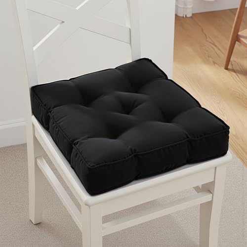 Kuber Industries Chair Pad | Seat Cushion for Car, Office | Microfiber Square Sitting Cushion | Relax Back Chair Pad | Plain Cushion for Chair | 18x18 Inch | Black