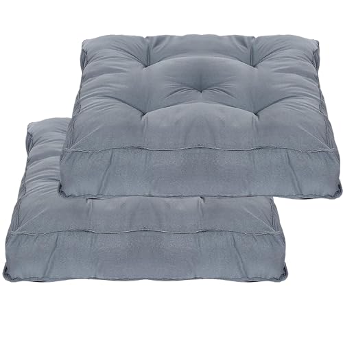 Kuber Industries Pack of 2 Square Chair Pad/Cushion|Quilted Microfiber Fabric & Solid Color|Soft & Comfortable Sitting|Size 45 x 45 x 7 CM (Grey)