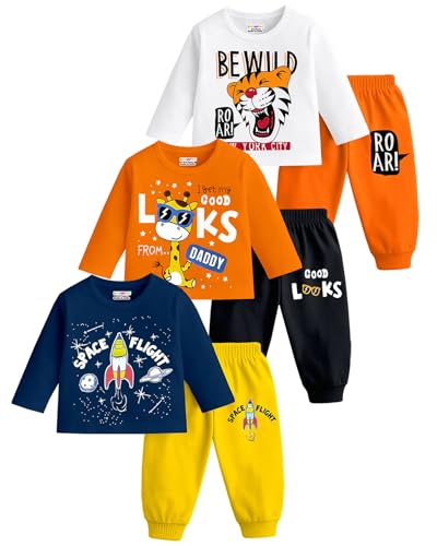 Kuchipoo Baby Boy Regular Fit Cotton T-Shirts and Pyjamas Set (KUC-PSUT-169, 18-24 Months, Multi-Colored)