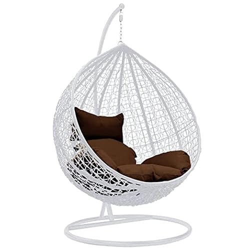 KYNE Swing Chair for Adult for Home with Stand & Cushion – Perfect for Indoor & Outdoor Use in Living Room, Garden Hammock Sturdy Metal Powder Coated Frame, UV Protected (White with Brown Cushion)