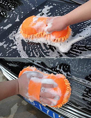 KYOZO Car Cleaning Brush Cleaner Tools Microfiber Super Clean Car Windows Cleaning Sponge Chenille Coral Fleece Cloth Towel Car Wash Gloves Auto Washer (Multicolor, 1Pc)