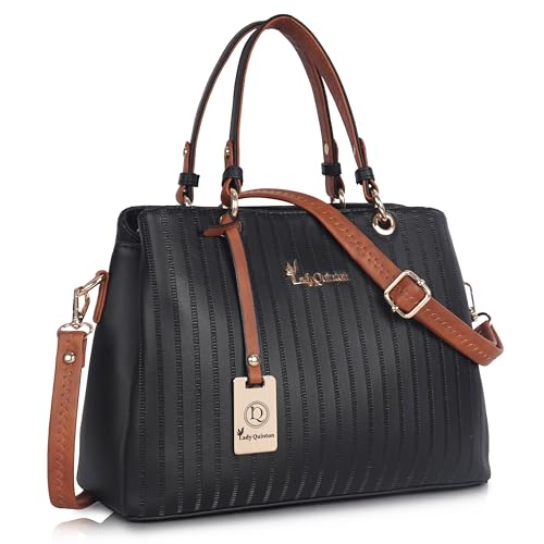 Lady Quinton Women's Striped Line Handbag for Women| Ladies purse | Stylish Shoulder Bag | Gift for Women (Black)