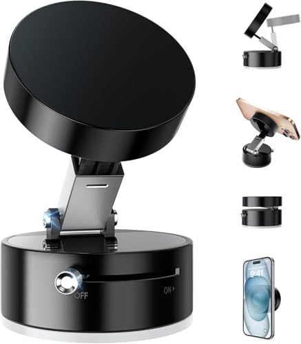 Lapster Magneto M1 Magnetic Phone Holder with Vacuum Suction 360° Rotation | Universal Car Mount for Dashboard, Gym, Mirror & Shower | Hands-Free Mobile Stand Compatible with All Smartphones.