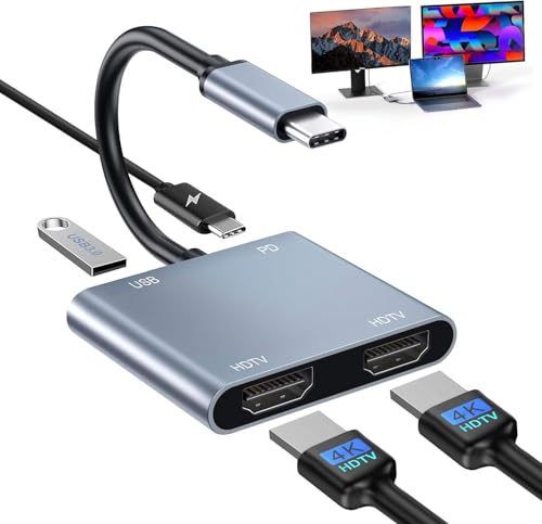 Laptop Docking Station Dual Monitor, USB C Docking Station Double Monitor Compatible for Dell/HP/Lenovo/Mac, Dual HDMI Adapter for 2 Monitors with 2 HDMIs 4K/USB3.0/PD, HDMI Splitter Extended Display