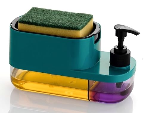 Leawall 3-in-1 Soap Dispenser with Sponge Holder – Bathroom Liquid Soap Pump for Kitchen Sink handwash Dispenser Bottle soap Dispenser for wash Basin Kitchen Accessories Items for Home (Multicolor)