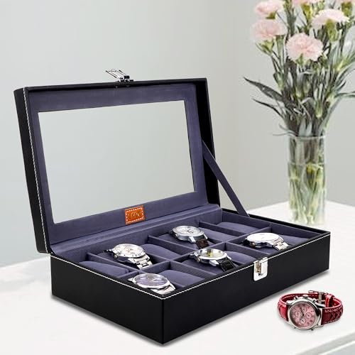 LEDO Leather Unisex Watch Box Organizer Case In 12 Slots Of Watches In Black & Gray