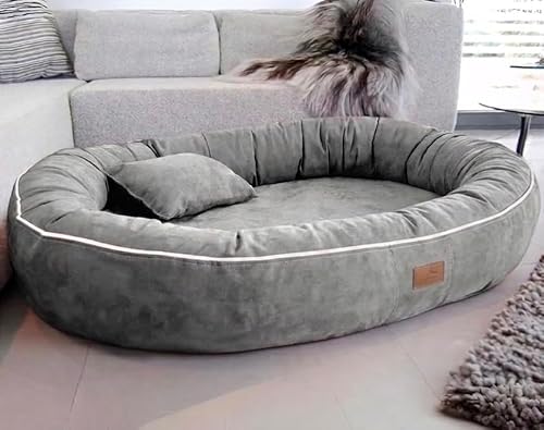 LexCouch Velvet Premium Extra Large Dog Bed for Extra Large Dogs Washable Big Dog Beds Slip-Resistant Bottom-Grey -95 X 73 X 22 Centimeters