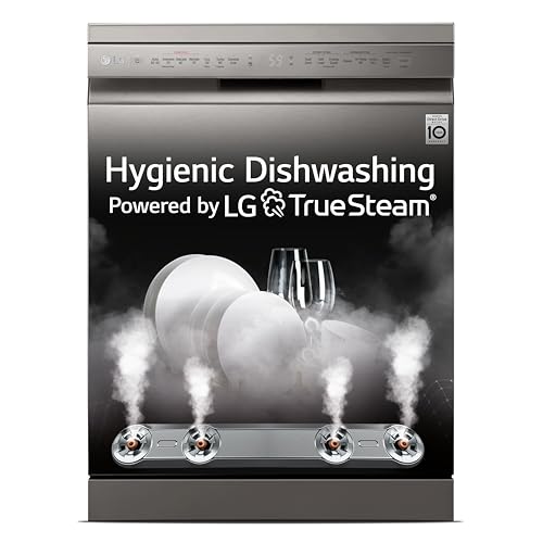 LG 14 Place Settings Inverter Direct Drive, Wi-Fi Free Standing Dishwasher (DFB424FP, Silver, Silent Operation, Tough Stain Removal, Adjustable racks & TrueSteam)