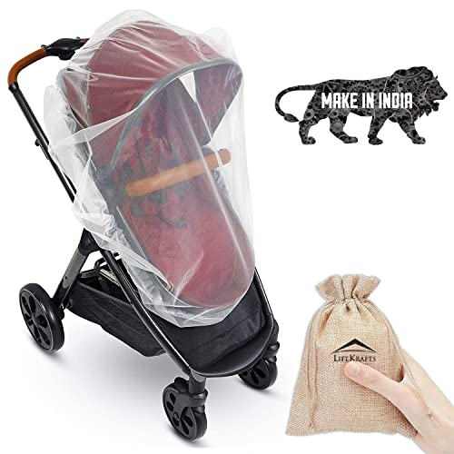 Lifekrafts Stroller Mosquito Net for Baby – New & Upgraded Fabric with Drawstring | Fits Pram, Baby Carrier, Car Seat & Cradle | Indoor & Outdoor Use | 29x21 Inch | White(1 Pack) with Free Carry Pouch