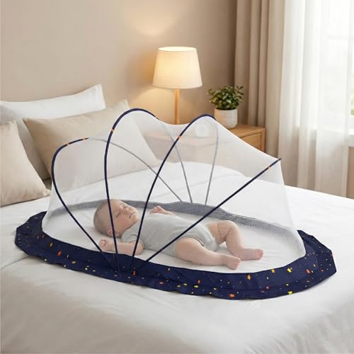 Lifelong Cuppy Baby Mosquito Net for Kids 0-2 Years | Foldable & Bottomless with Soft Breathable Mesh | Lightweight, Portable & Sturdy Umbrella Net for Kids 90x60x45 cm (Blue, LLCMNK02)