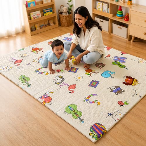 Lifelong Cuppy Extra Large Baby Folding Play Mat | Extra Thick Waterproof Foldable for Crawling & Playing | Travel Friendly & Large | Easy Clean, Soft Indoor & Outdoor Yoga | Non Toxic & BIS Approved